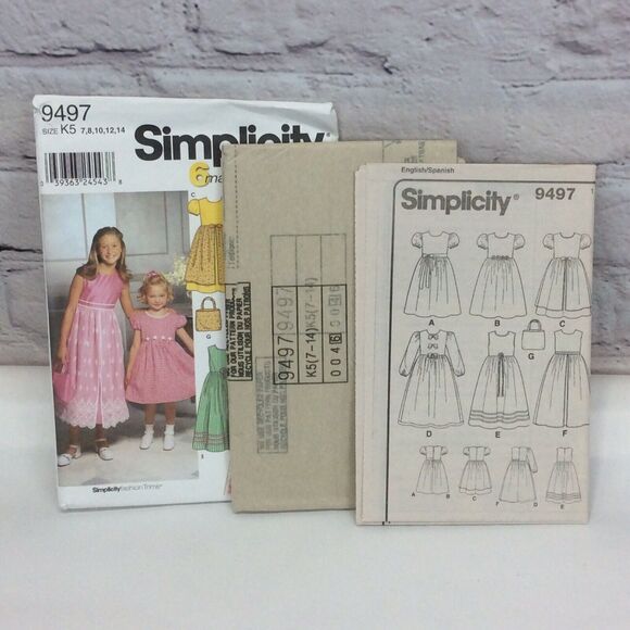 Simplicity 9497 Pattern Girls 7-14 Prariecore Dress w/Optional Petticoat Purse - Picture 3 of 3